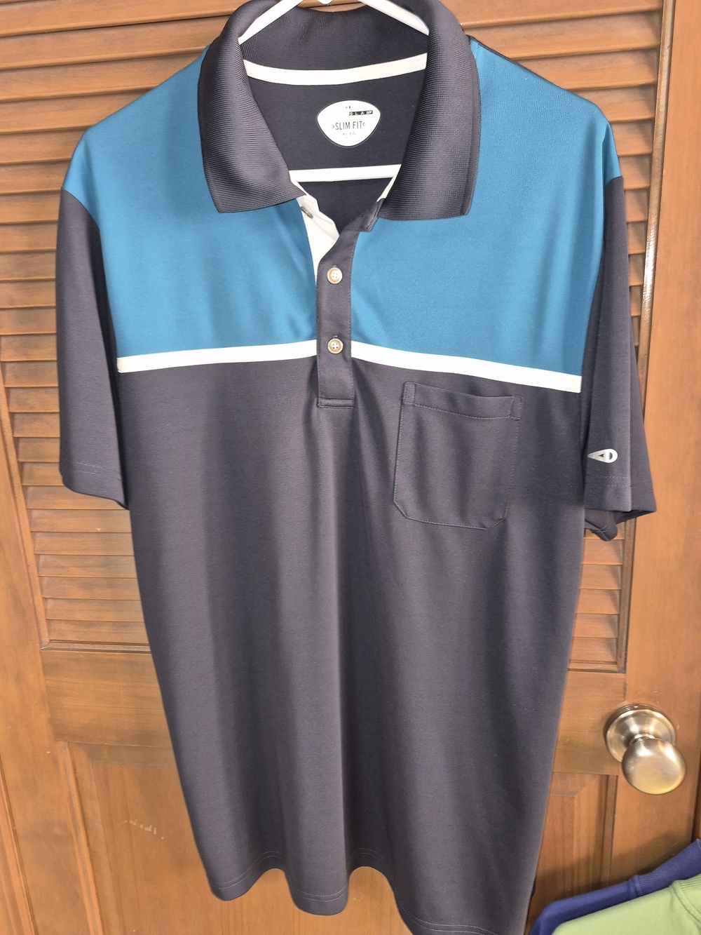 Grand Slam Teal and Black Short-Sleeve Polo with Pocket